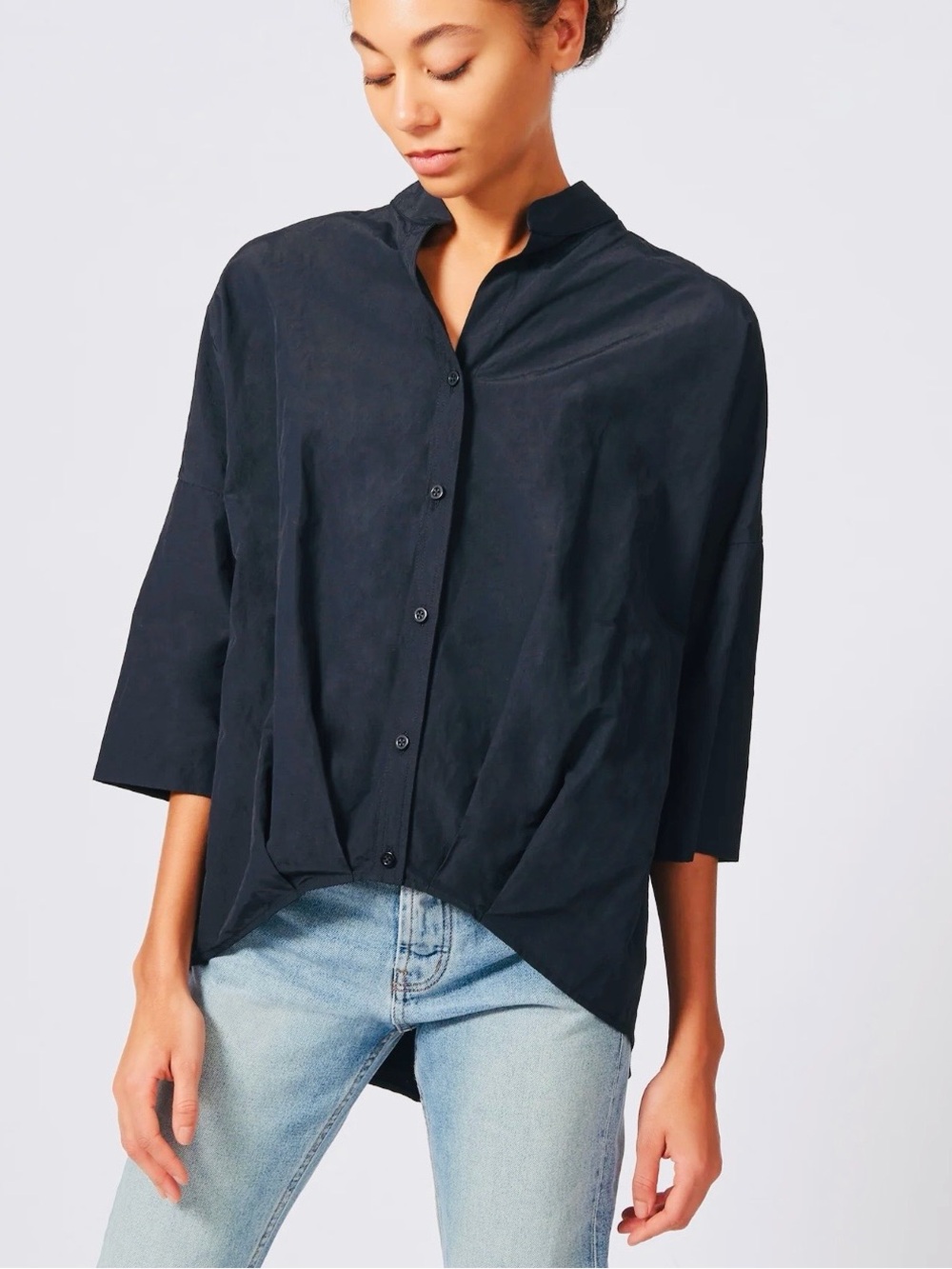 Kal Rieman Pleat Hem Kimono, black, size S